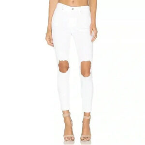 [W28] Free People  OB636273R Busted Knee Skinny High Rise Ankle Jeans White